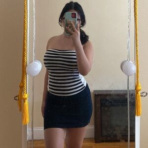 Black and White Striped Tube Top